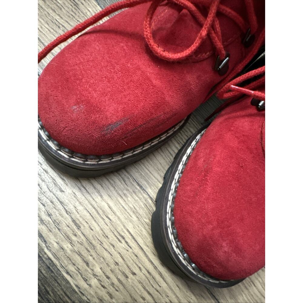 Red Suede Blondo Sherpa Lined Boots Size 7 Lace Up - Picture 6 of 6